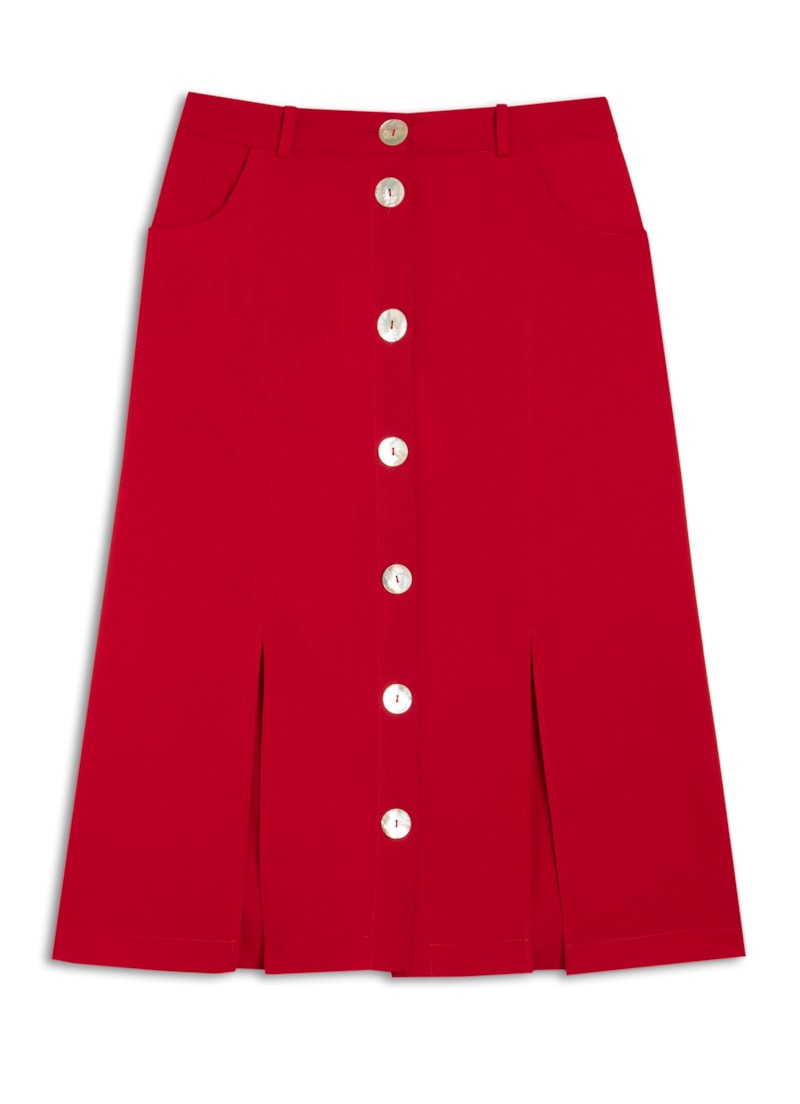 Saia Midi Fendas Frontais Vermelho