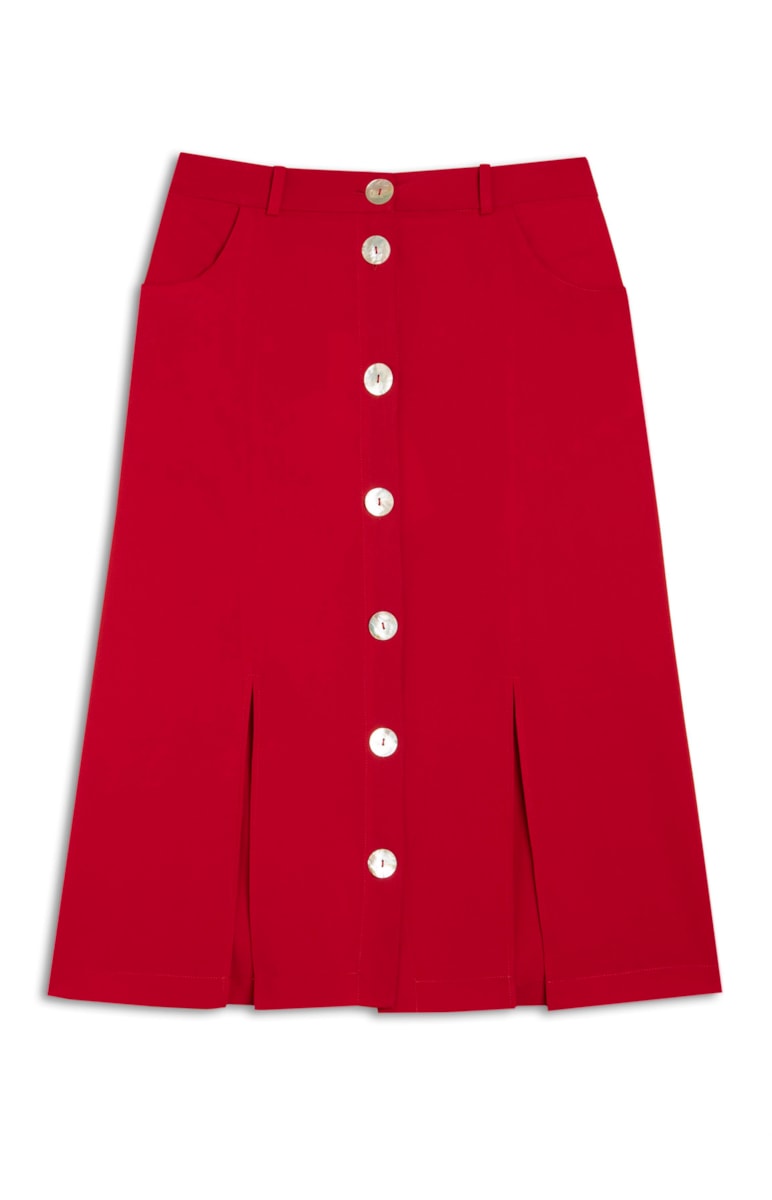 Saia Midi Fendas Frontais Vermelho
