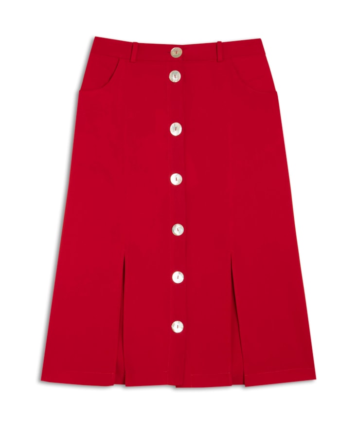 Saia Midi Fendas Frontais Vermelho