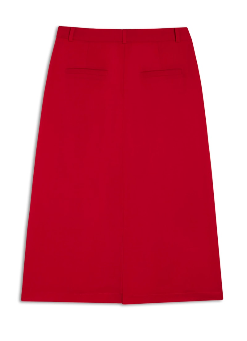 Saia Midi Fendas Frontais Vermelho