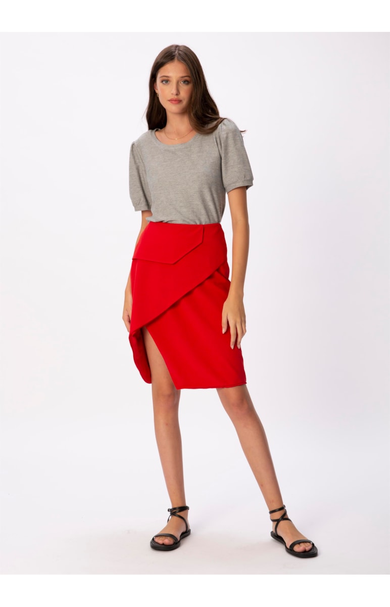 Saia Midi Geometrica Vermelho