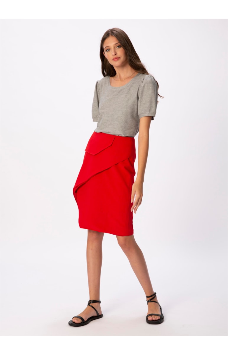 Saia Midi Geometrica Vermelho