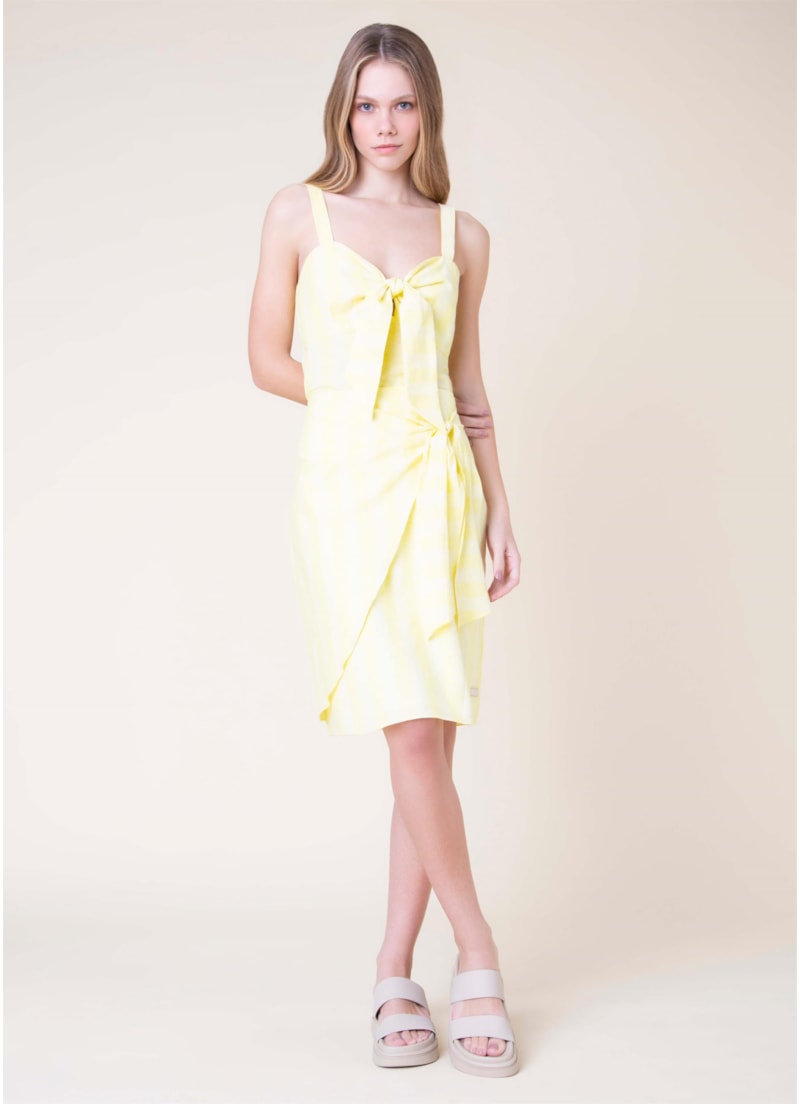 Saia Midi Linho Stripes Amarelo