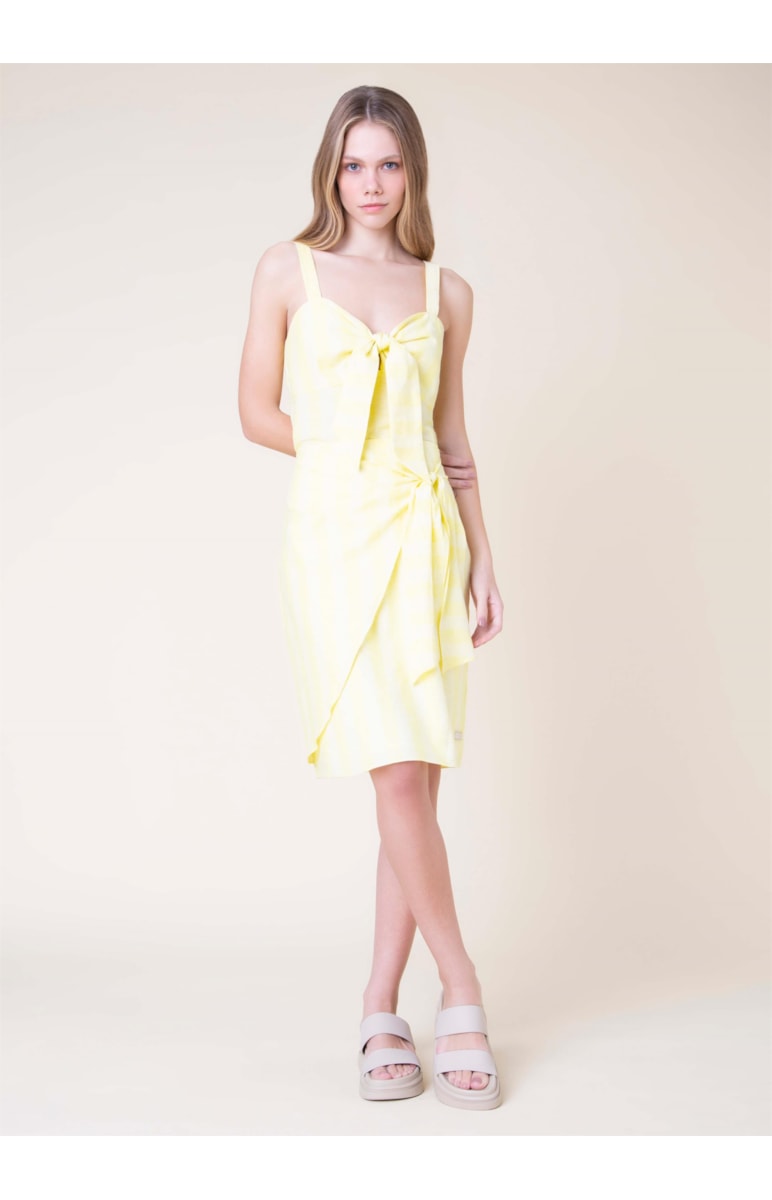 Saia Midi Linho Stripes Amarelo