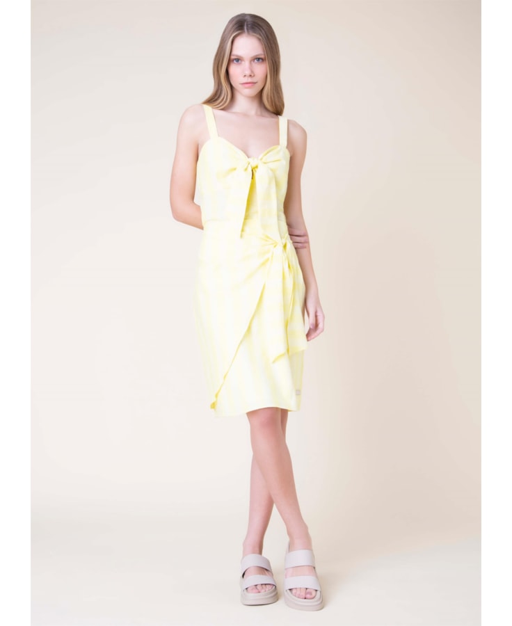Saia Midi Linho Stripes Amarelo