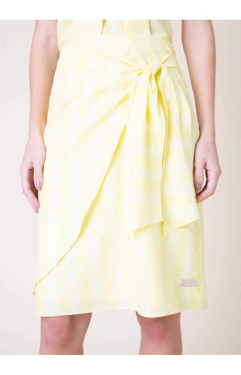 Saia Midi Linho Stripes Amarelo