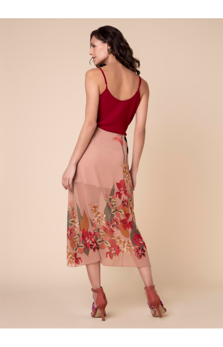 Saia Midi Mixed Flowers Estampado Nude