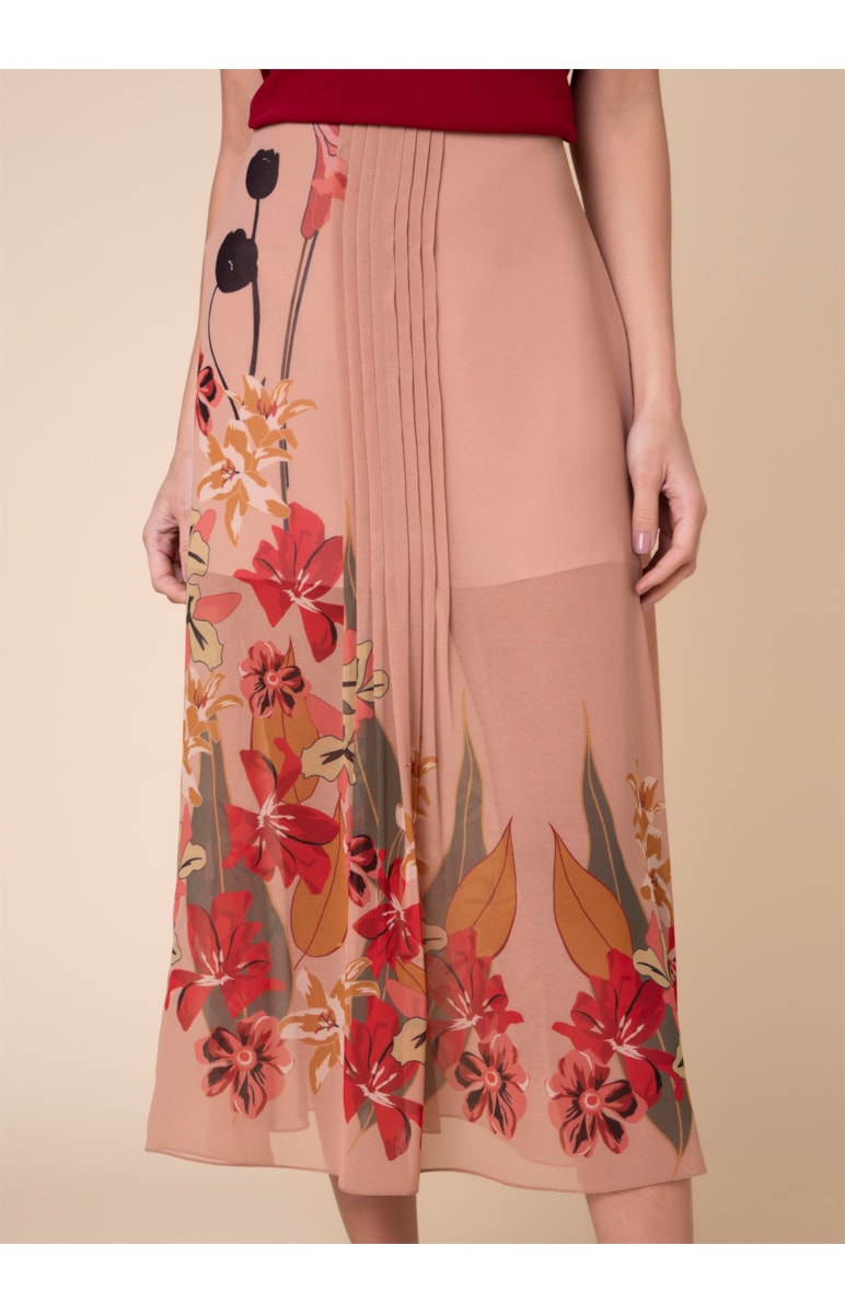 Saia Midi Mixed Flowers Estampado Nude