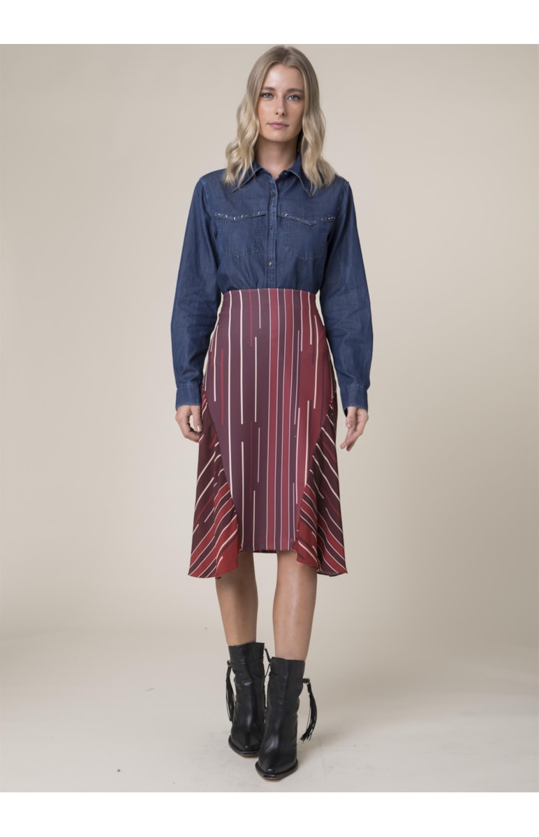 Saia Midi Oversize Listras Vermelho