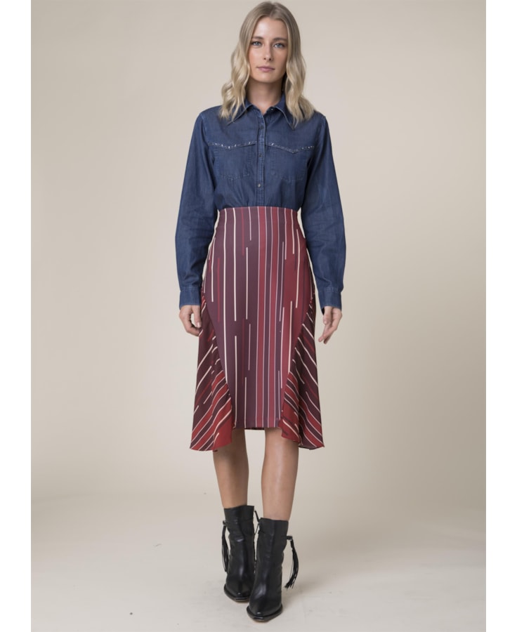 Saia Midi Oversize Listras Vermelho