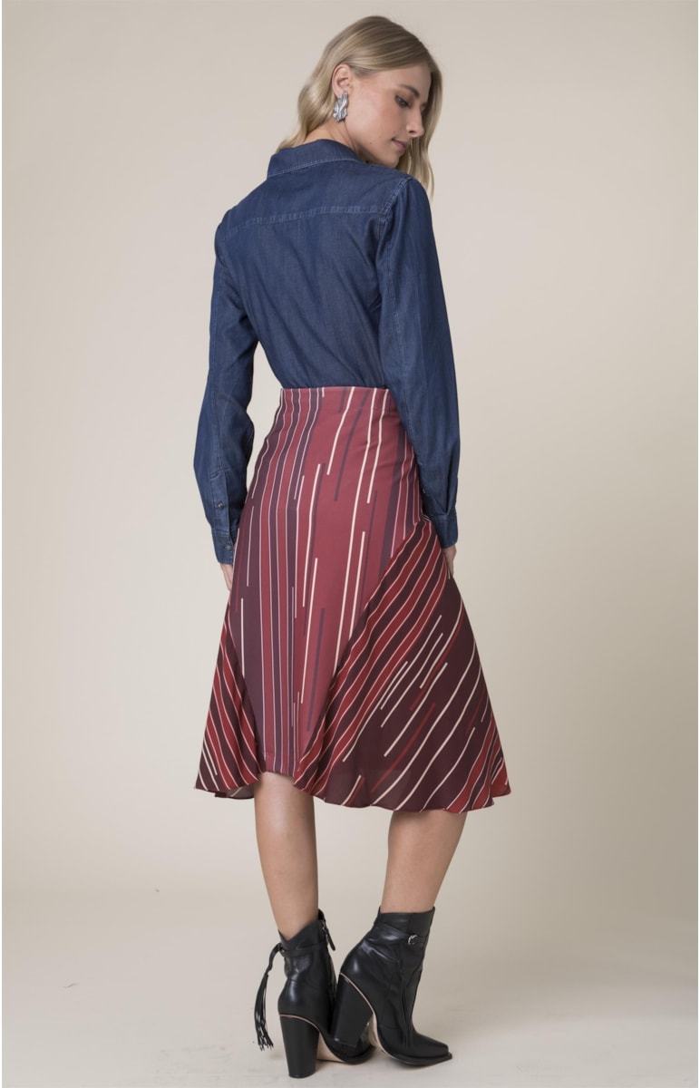 Saia Midi Oversize Listras Vermelho