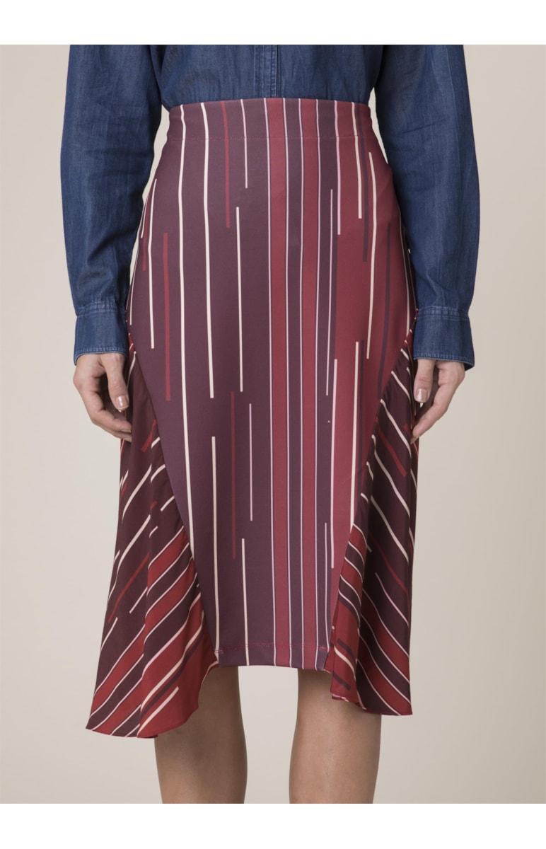 Saia Midi Oversize Listras Vermelho