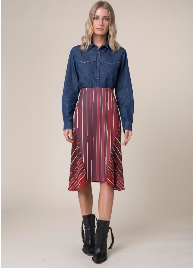 Saia Midi Oversize Listras Vermelho