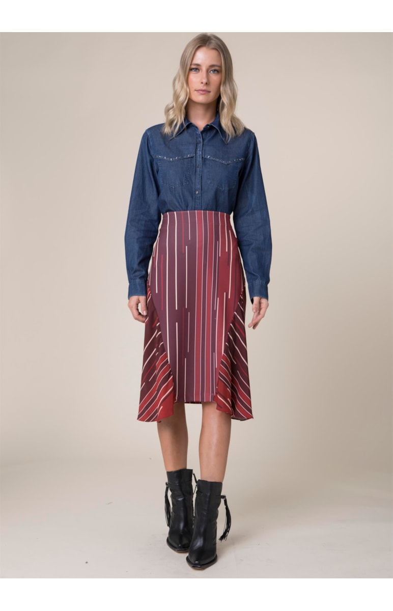 Saia Midi Oversize Listras Vermelho