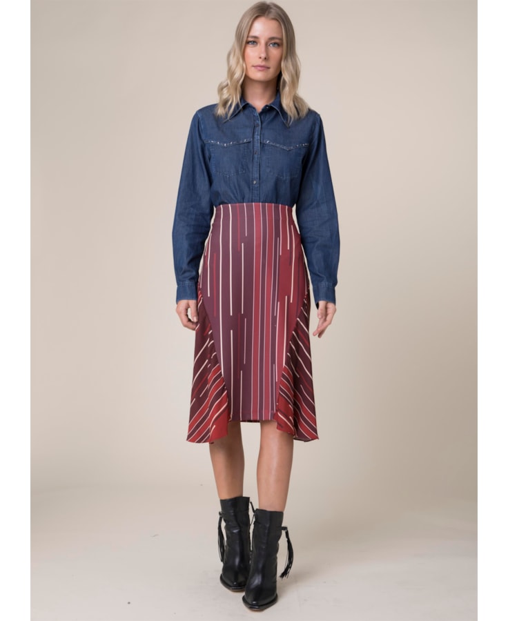 Saia Midi Oversize Listras Vermelho