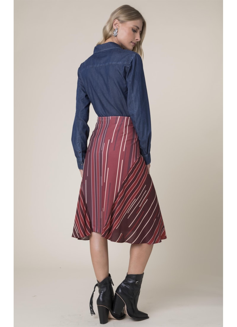 Saia Midi Oversize Listras Vermelho