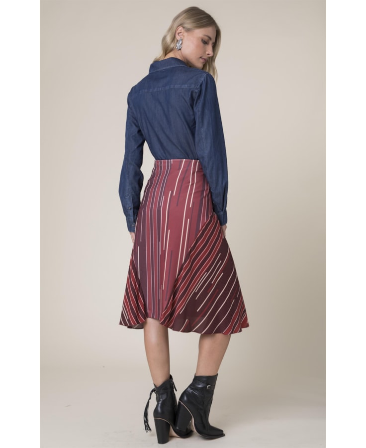 Saia Midi Oversize Listras Vermelho