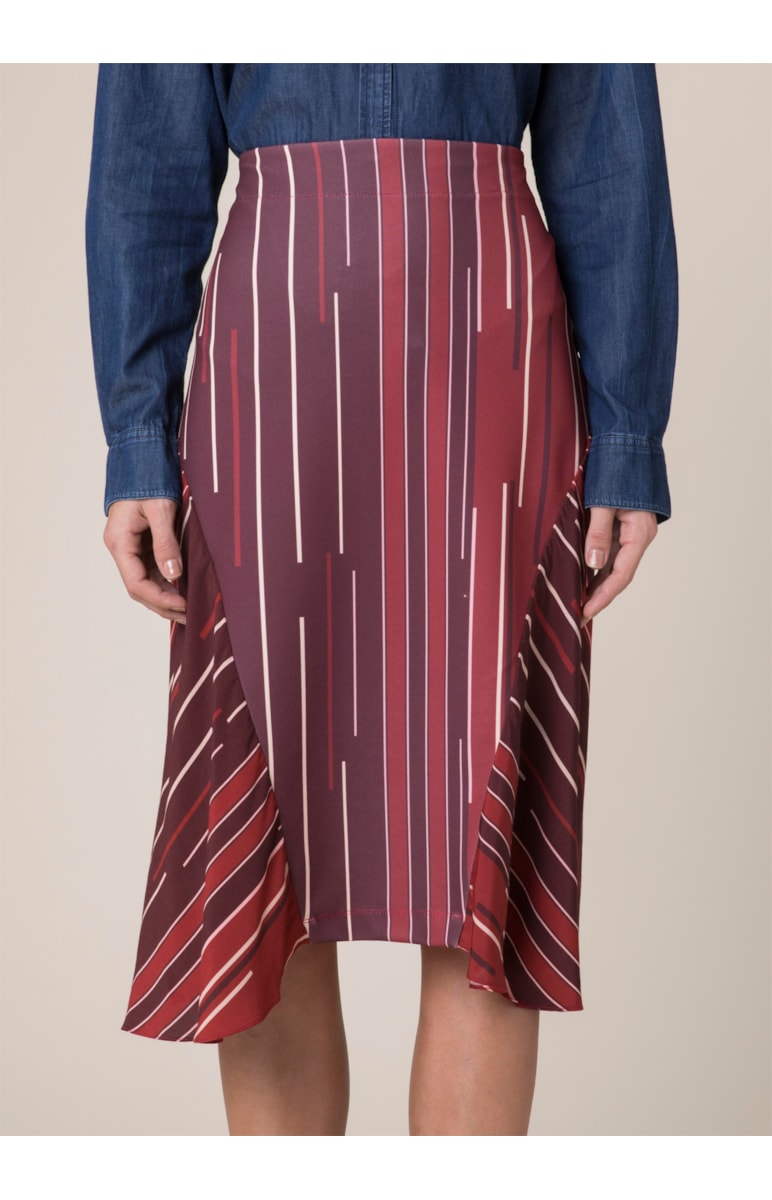 Saia Midi Oversize Listras Vermelho
