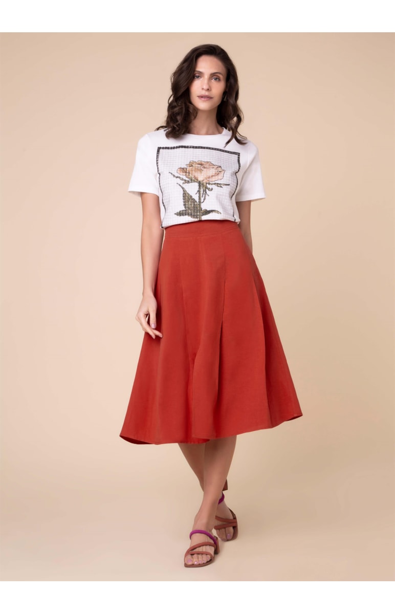 Saia Midi Pregas Vermelho