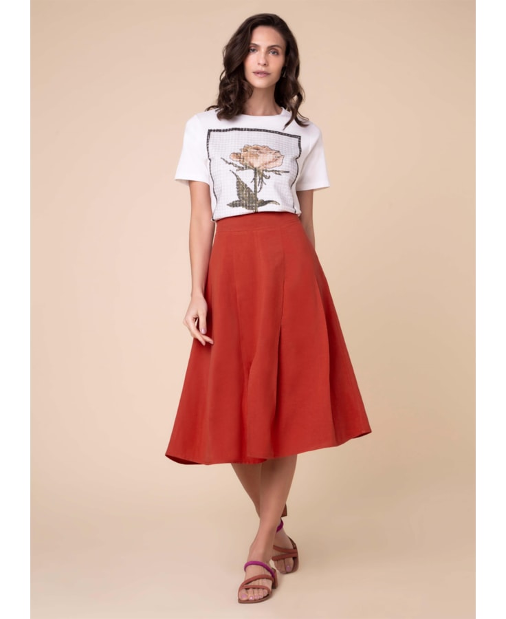 Saia Midi Pregas Vermelho