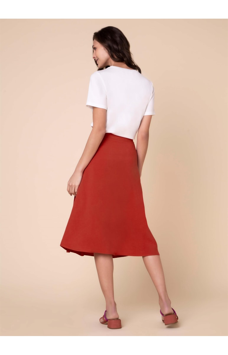 Saia Midi Pregas Vermelho