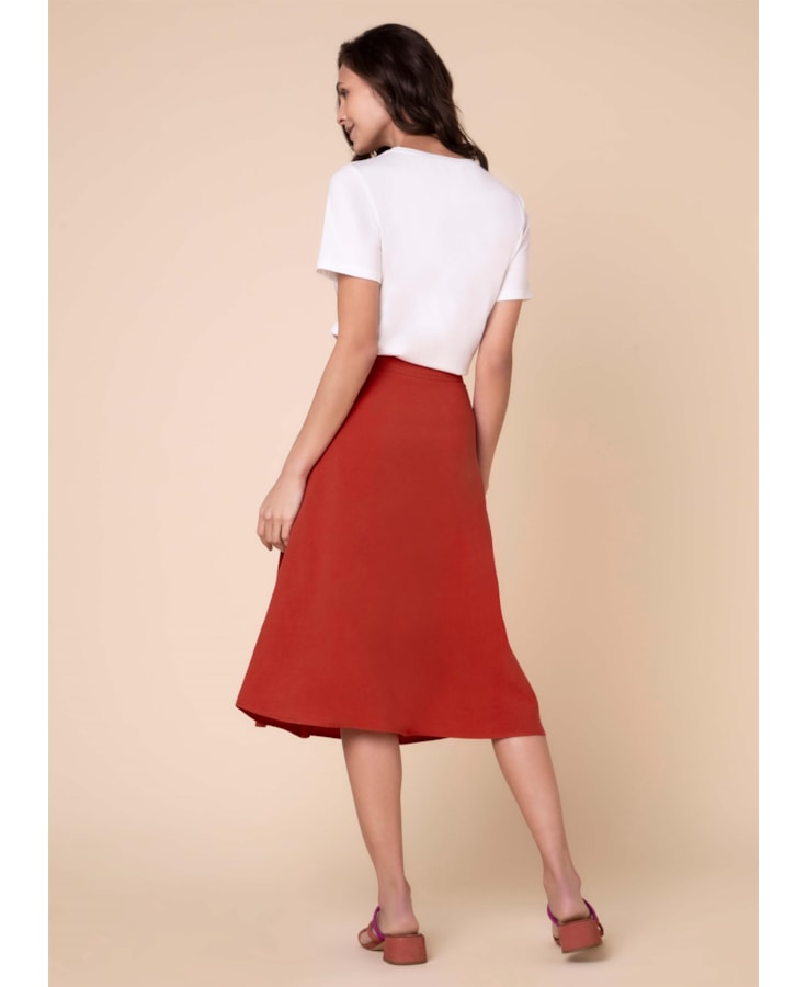 Saia Midi Pregas Vermelho