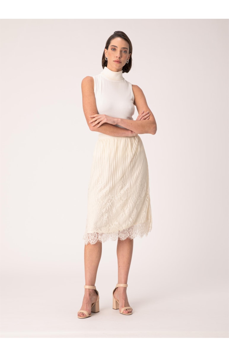 Saia Midi Renda Off White