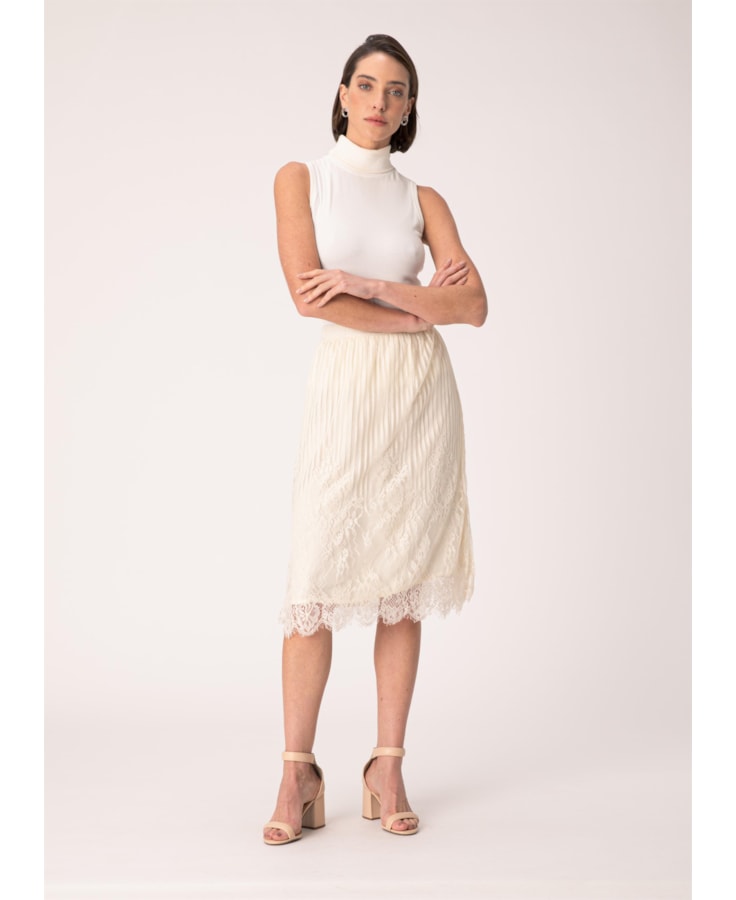 Saia Midi Renda Off White