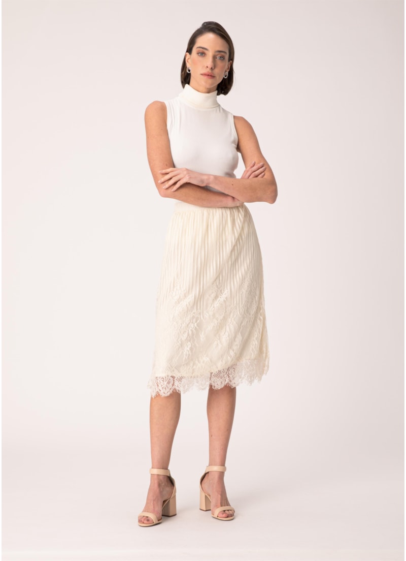 Saia Midi Renda Off White