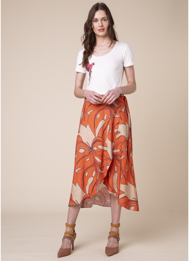 Saia Midi Splitz Estampado Musgo