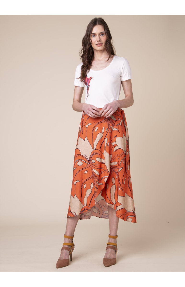 Saia Midi Splitz Estampado Musgo