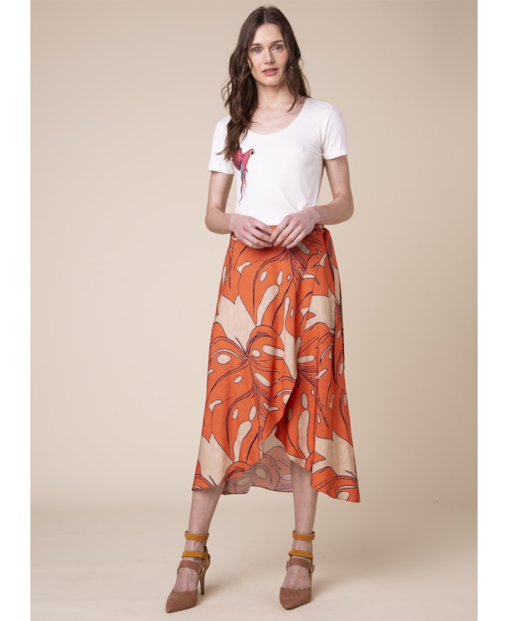 Saia Midi Splitz Estampado Musgo
