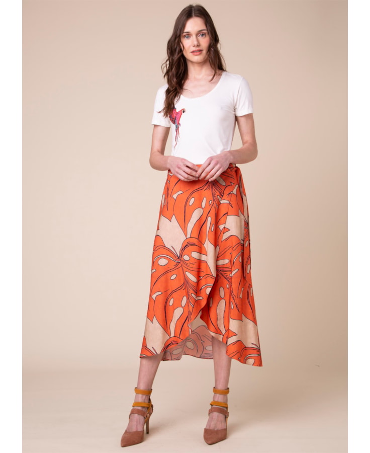 Saia Midi Splitz Estampado Musgo