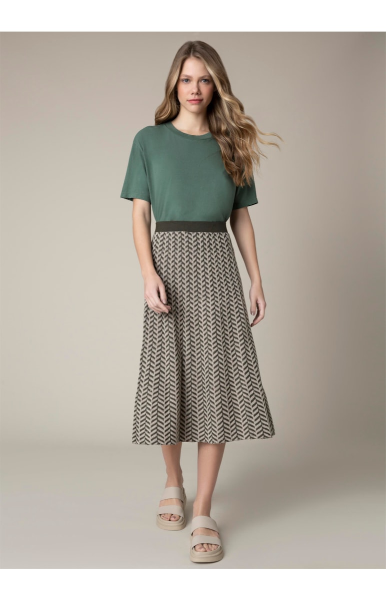 Saia Midi Tricot Canelada Verde Jade