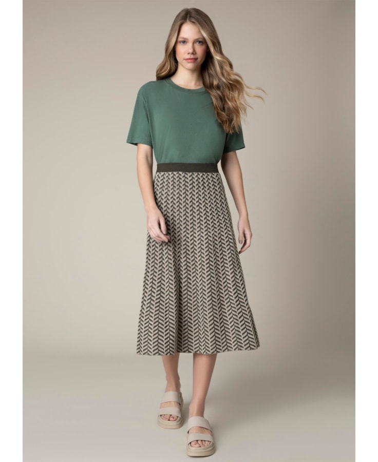 Saia Midi Tricot Canelada Verde Jade