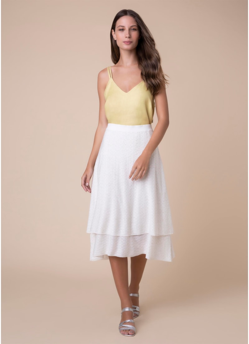 Saia Midi Tricot Flutuante Bege