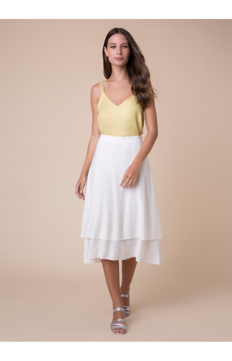 Saia Midi Tricot Flutuante Bege