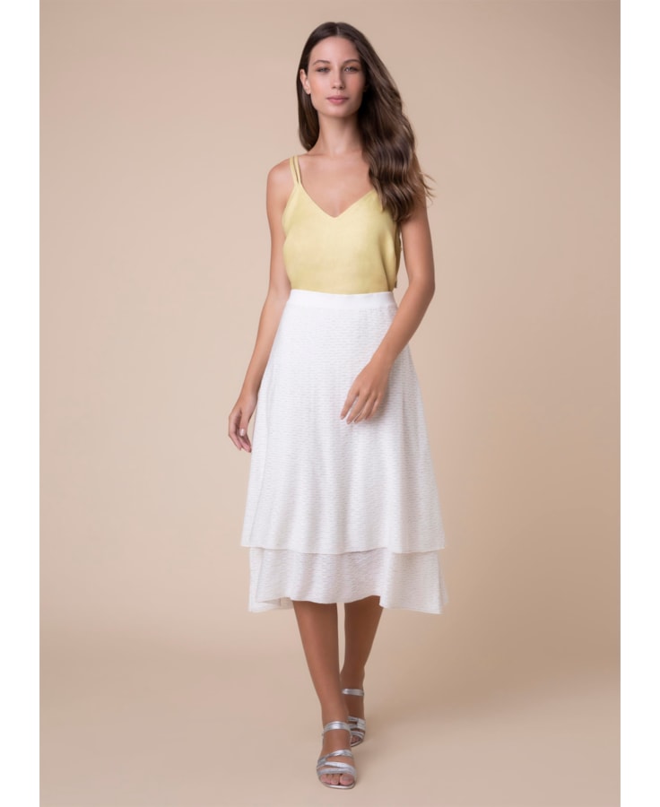 Saia Midi Tricot Flutuante Bege
