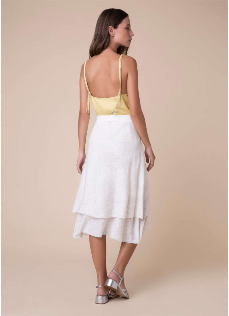 Saia Midi Tricot Flutuante Bege