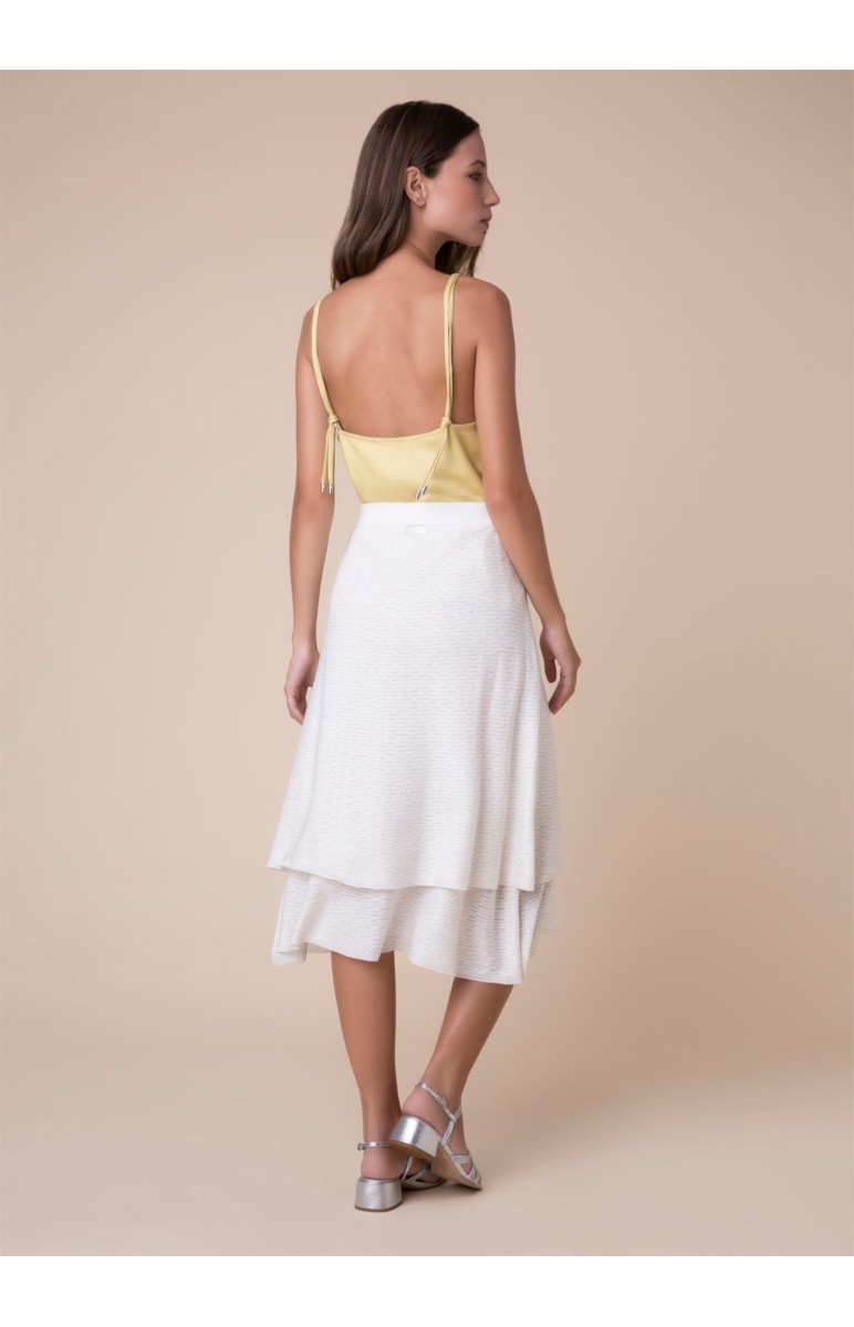 Saia Midi Tricot Flutuante Bege