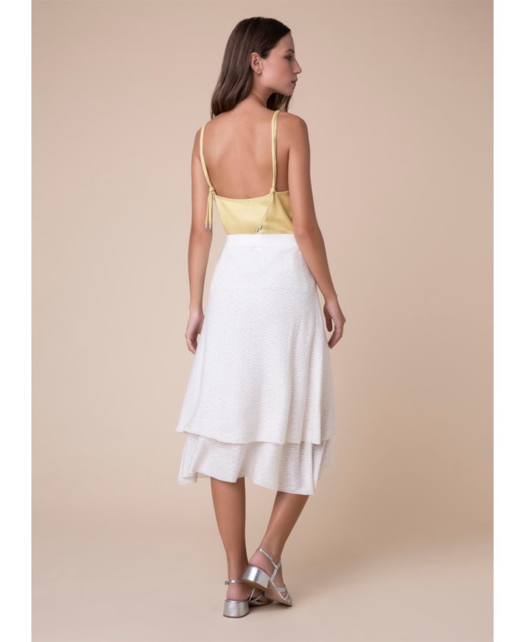 Saia Midi Tricot Flutuante Bege