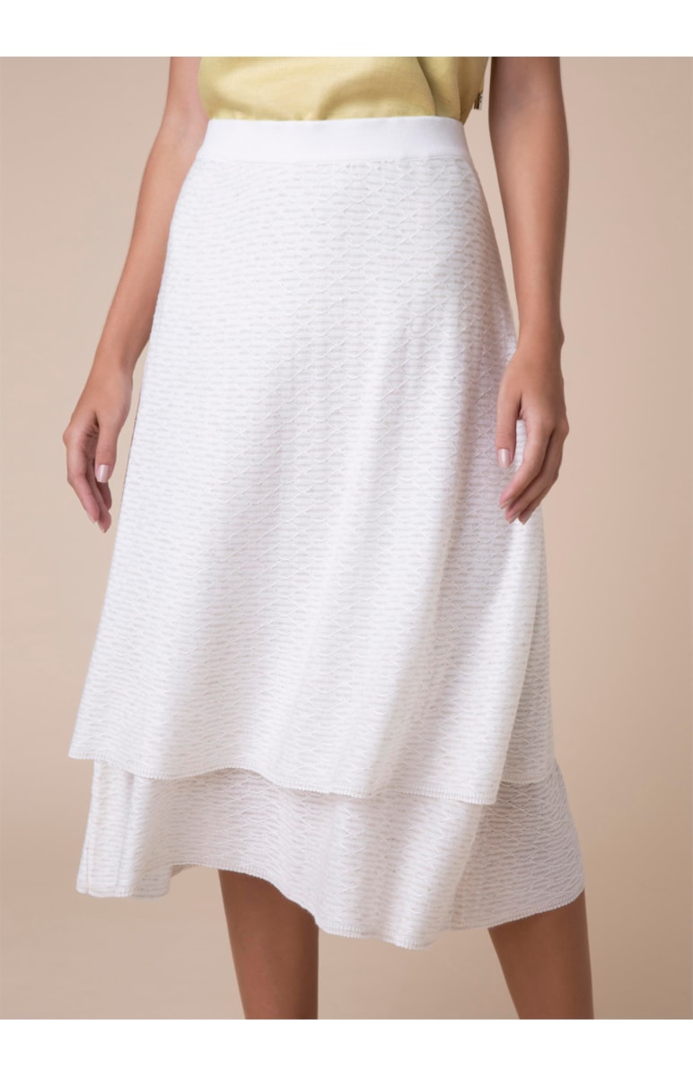 Saia Midi Tricot Flutuante Bege