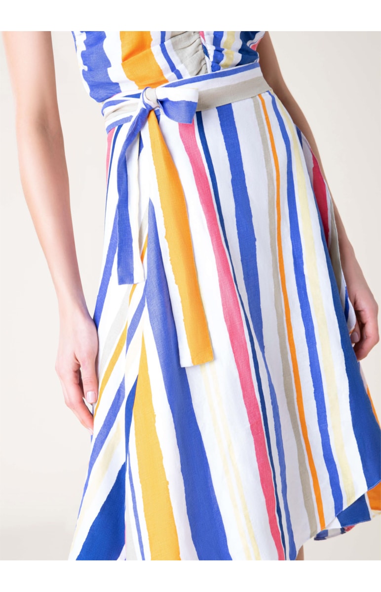 Saia Transpassada Puro Linho Colors Stripe Branco