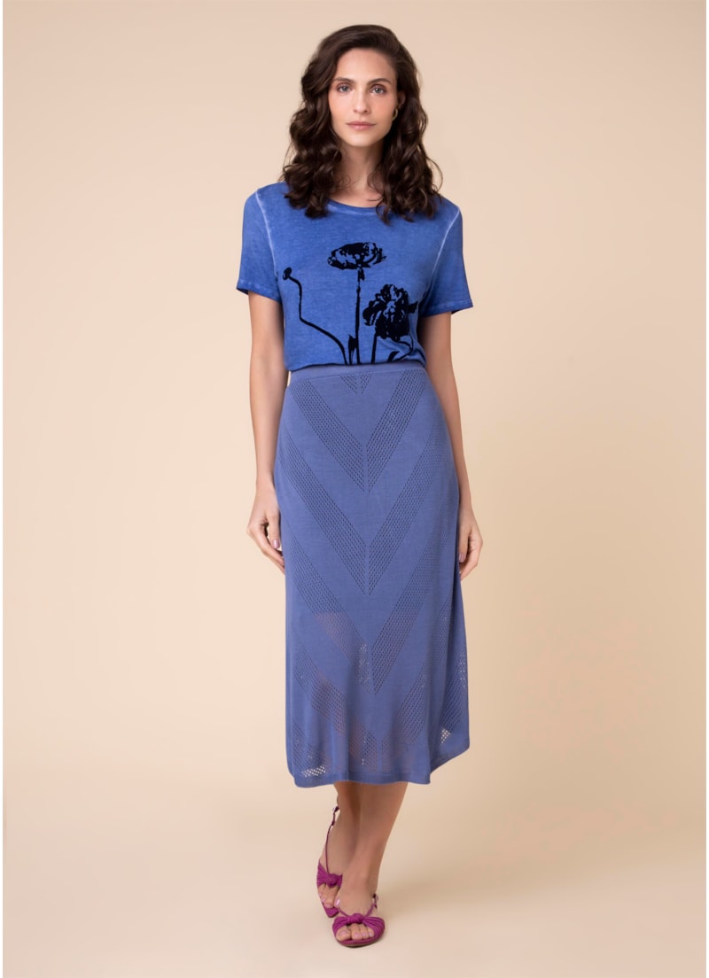 Saia Tricot Listras Azul Seco