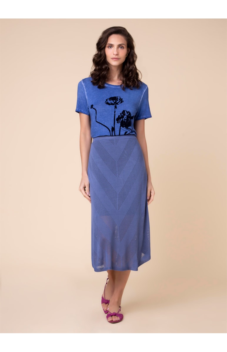 Saia Tricot Listras Azul Seco