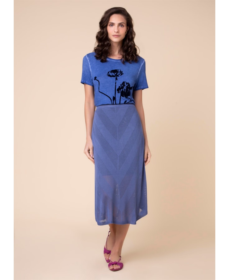 Saia Tricot Listras Azul Seco