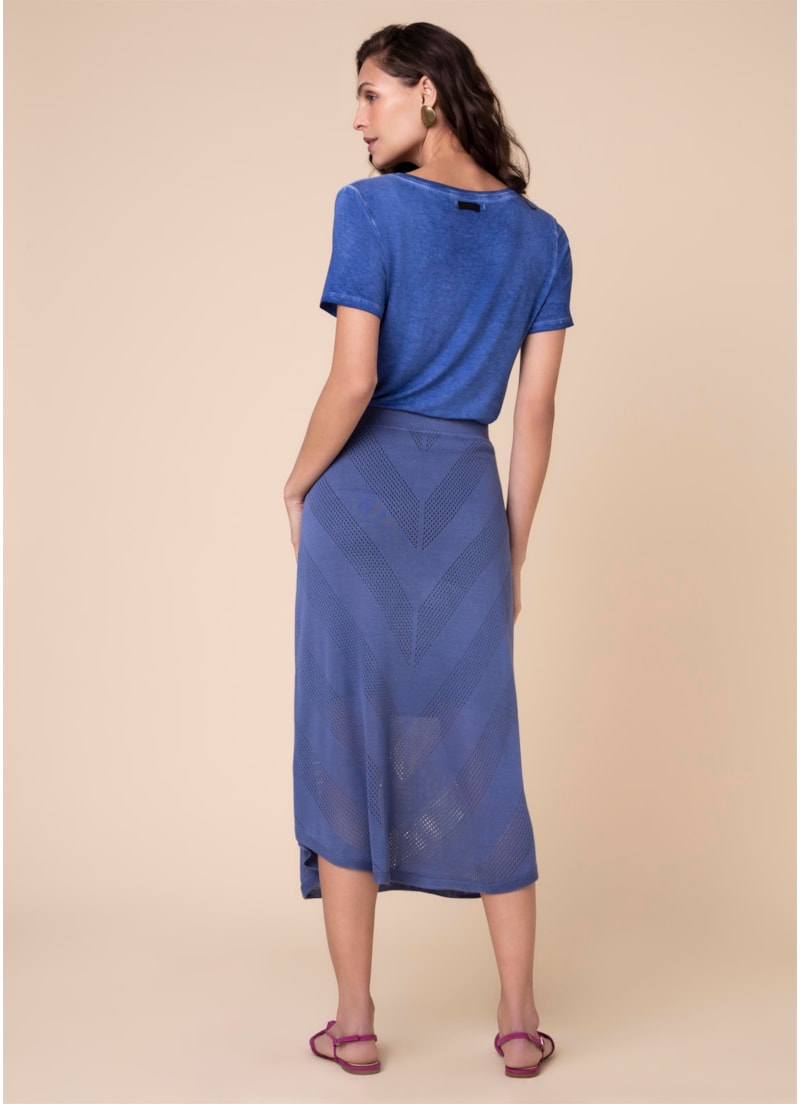 Saia Tricot Listras Azul Seco