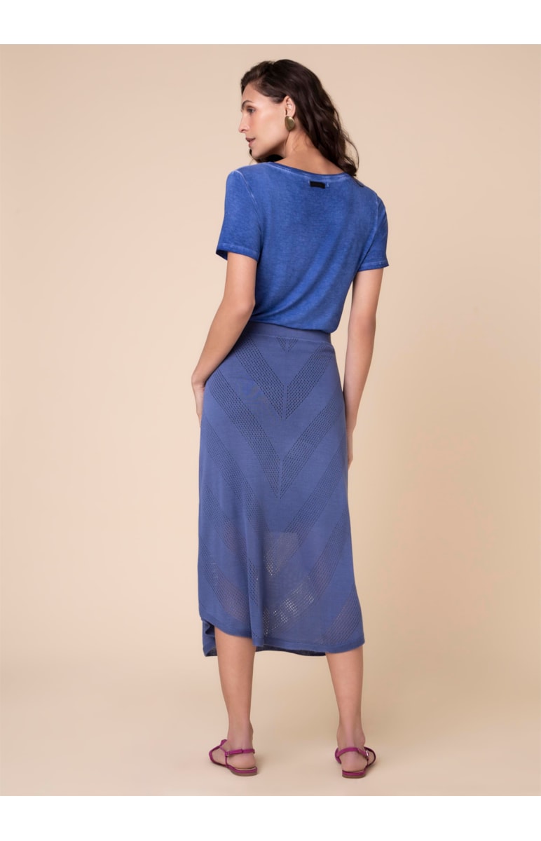 Saia Tricot Listras Azul Seco