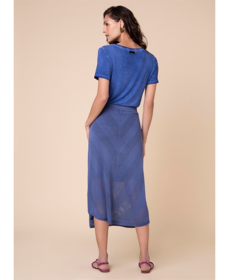 Saia Tricot Listras Azul Seco