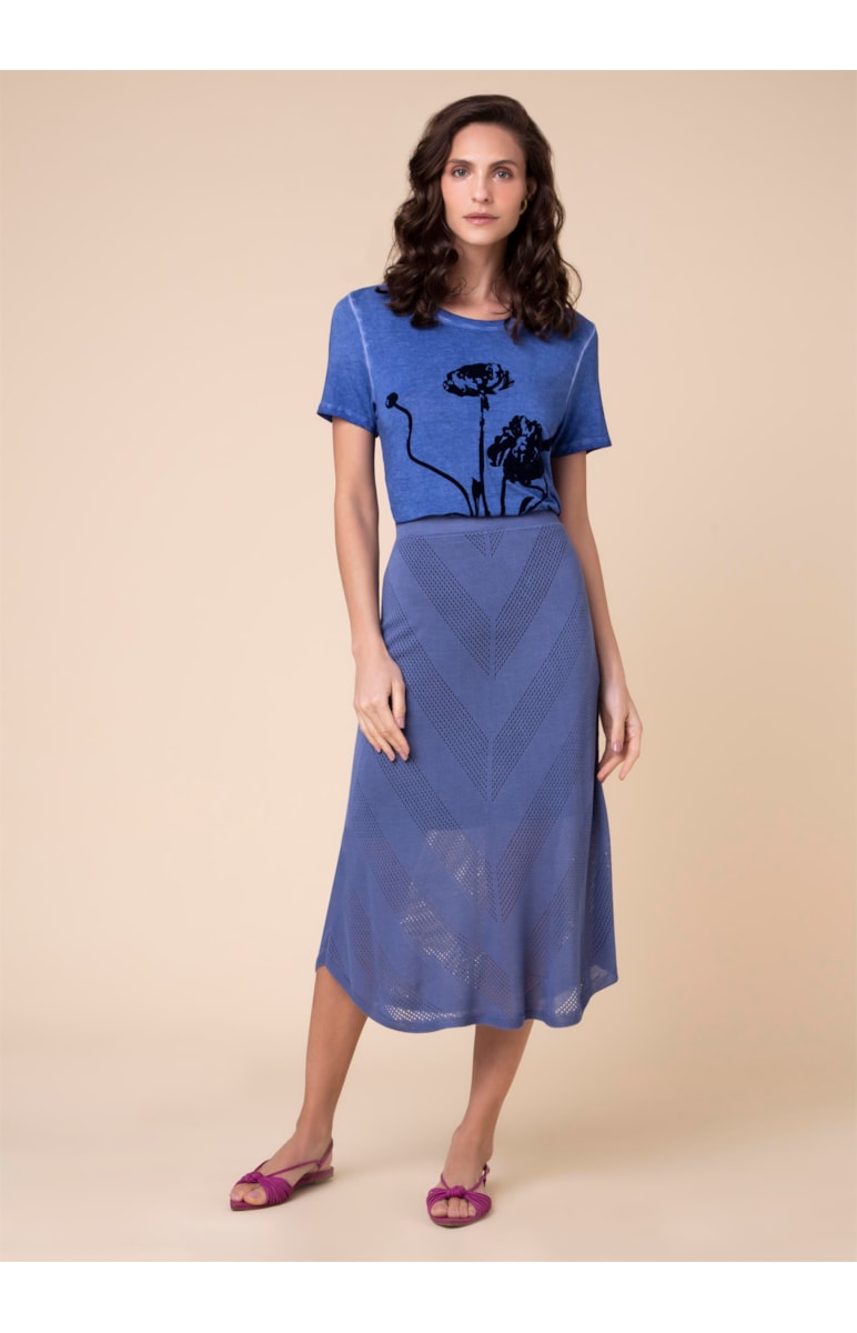 Saia Tricot Listras Azul Seco